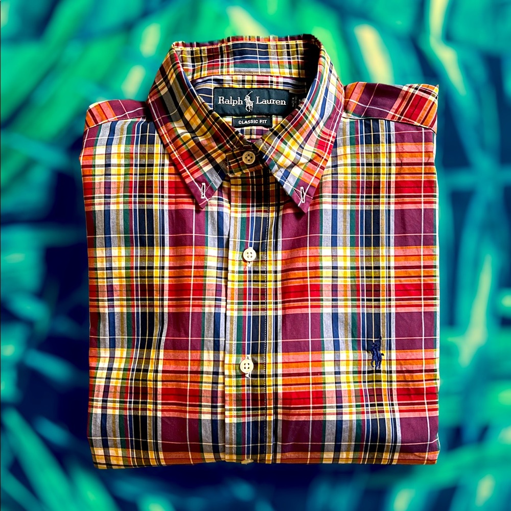 Ralph Lauren Multicolor Plaid Button-Up Shirt (Red, Yellow, Blue)